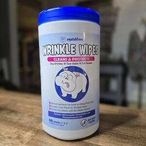 Squishface Wrinkle Wipes Dog Tear Stain Face Fold Cleaning Wipes 80 Count NEW